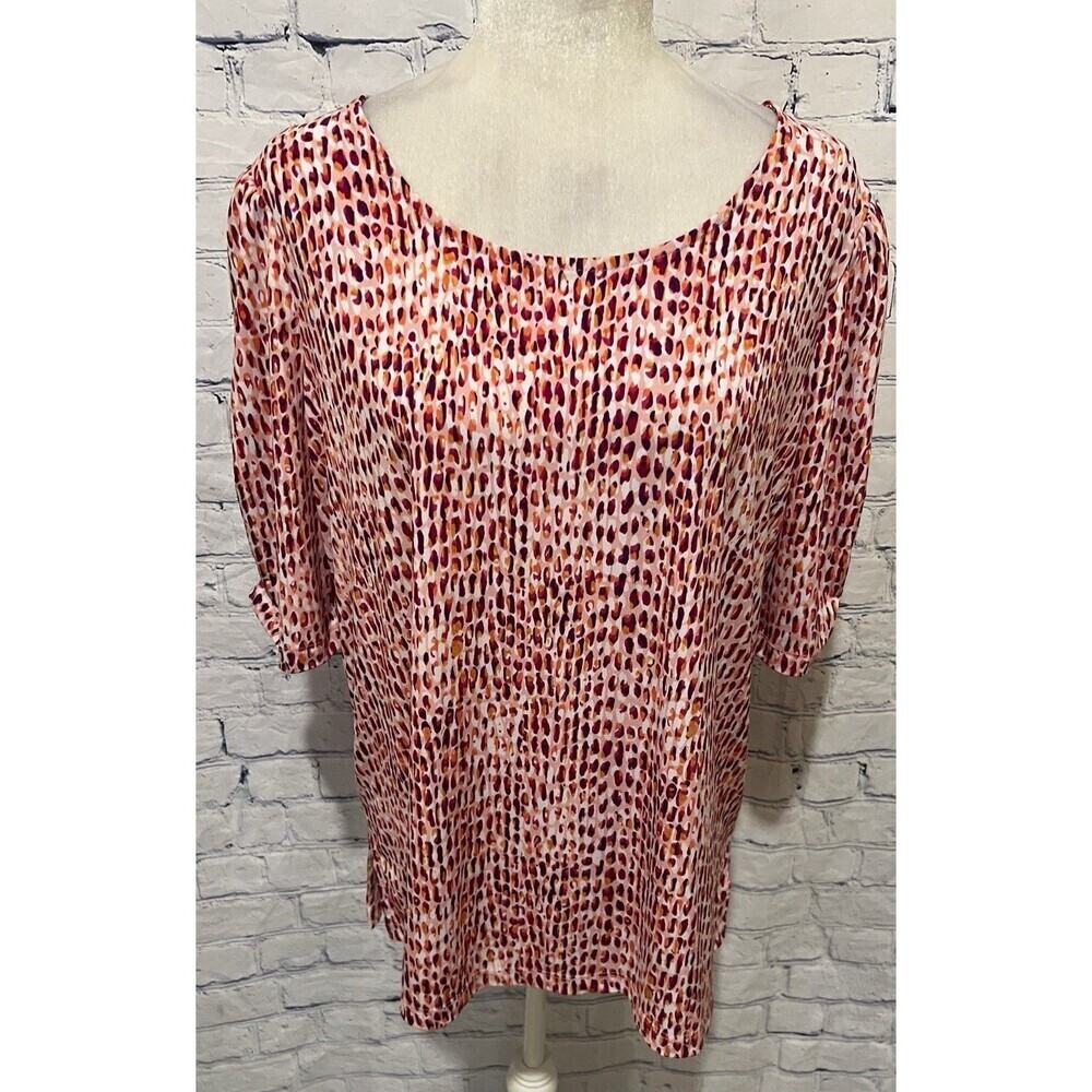 Susan Graver Printed Round Neck 3/4-Sleeve Top Size Large